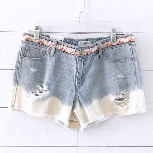 Jessica Simpson Pants - Jessica Simpson Blue Dip Dye Fray Ace Denim Shorts